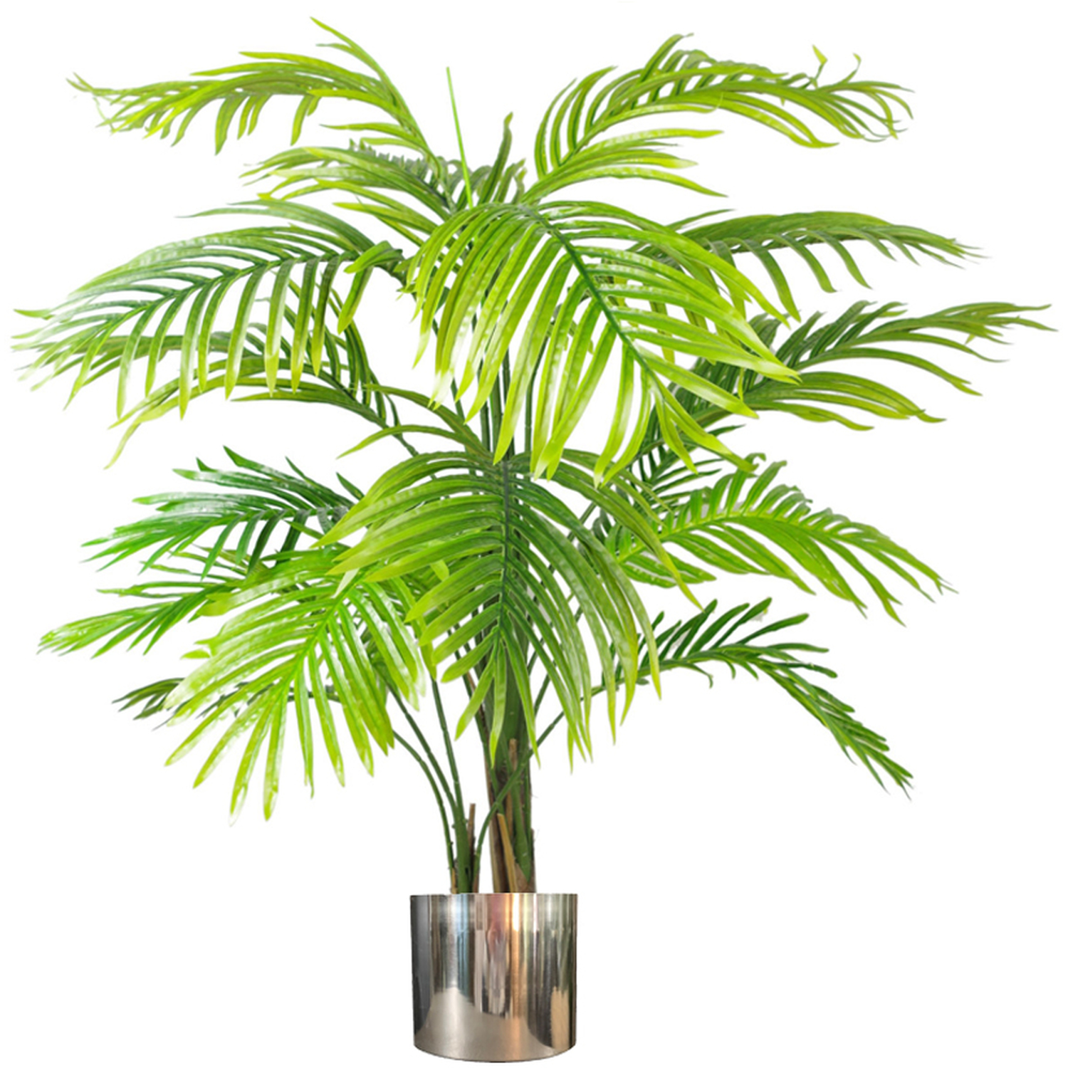 Artificial Areca Palm Tree - Realistic Silver Metal Planter - Green