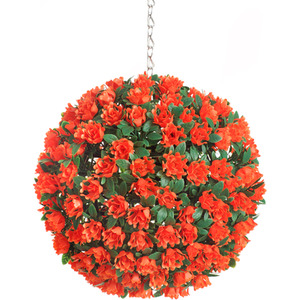 Best Artificial 23cm Orange Rose Hanging Basket Flower Topiary Ball