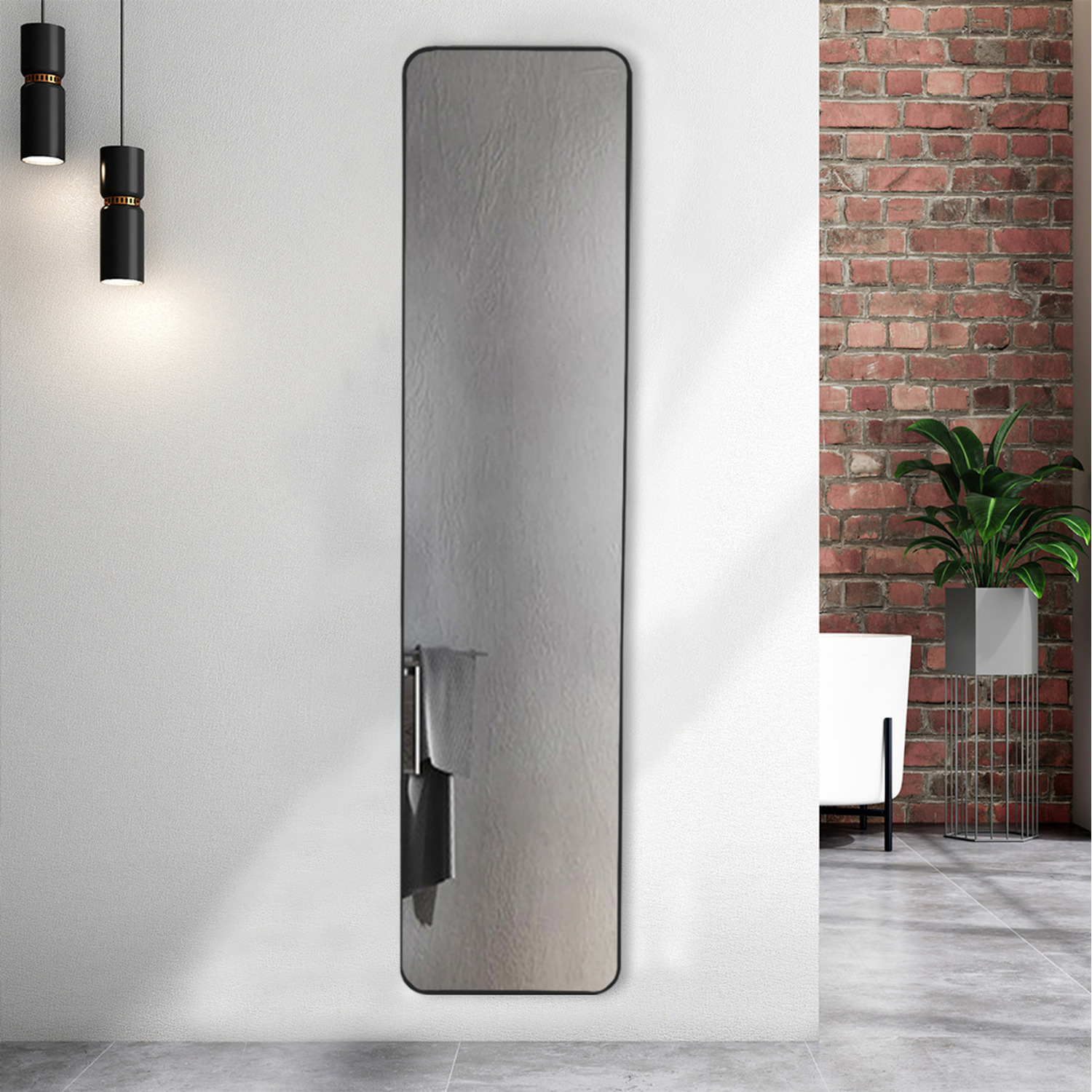 Rectangular Soft-corner Wall-mounted Full Length Mirror - Black