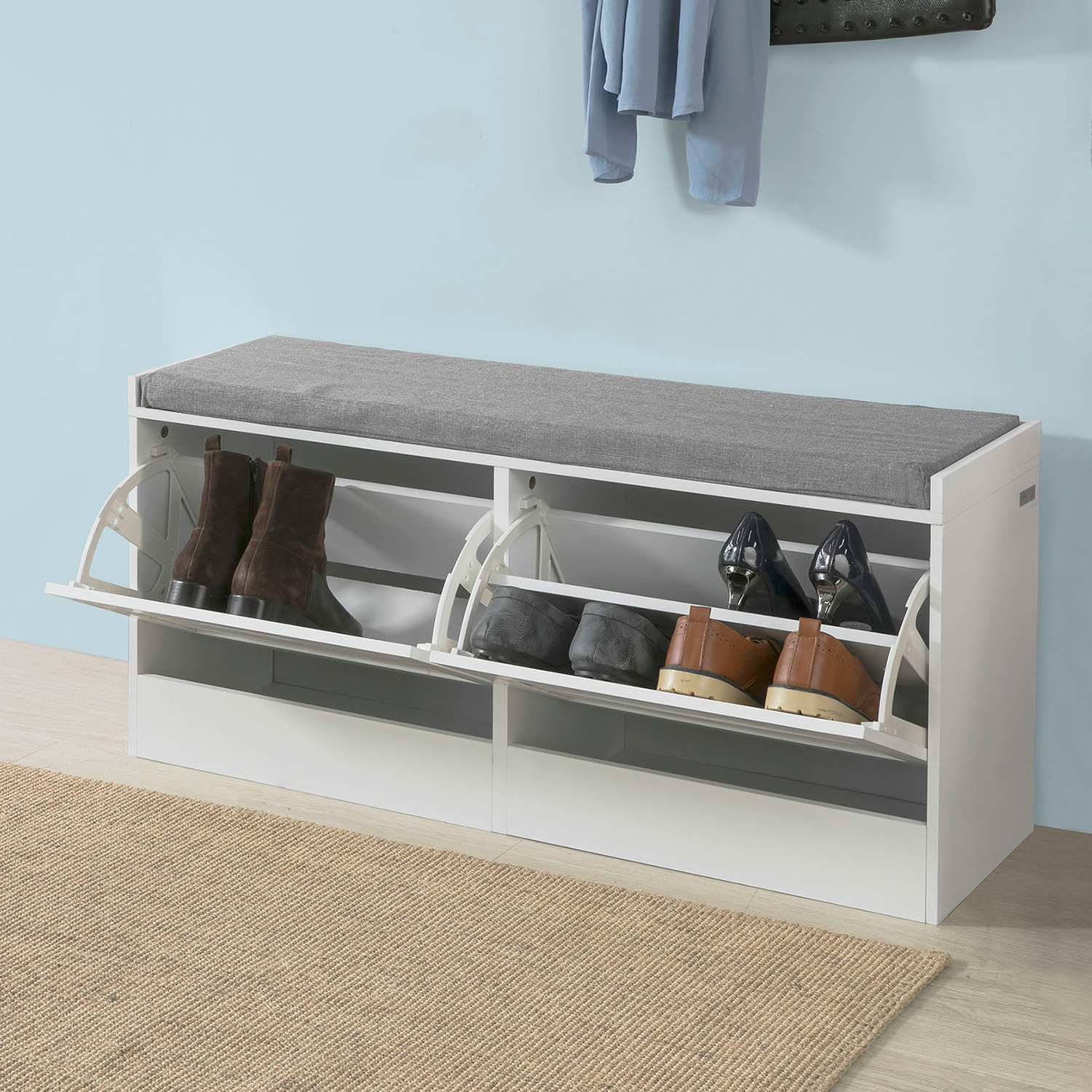 Hallway Shoe Bench With Flip-drawer - White