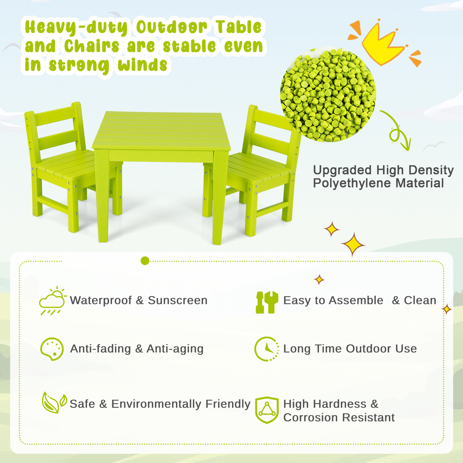 3pcs Kids Chairs And Table Set - Green