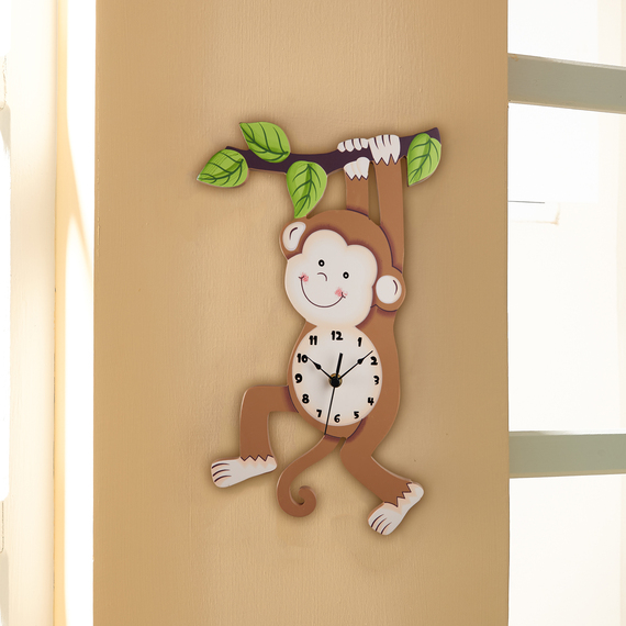 Kids Wooden Monkey Wall Clock Childrens Room