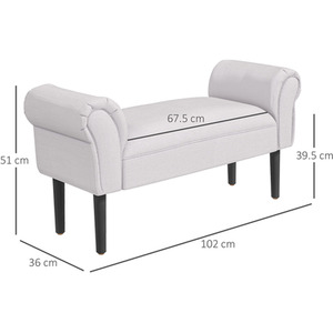 Small Bench, Upholstered Window Seat with Arms and Wooden Legs