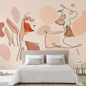 Red Lip Faces Mural Wallpaper