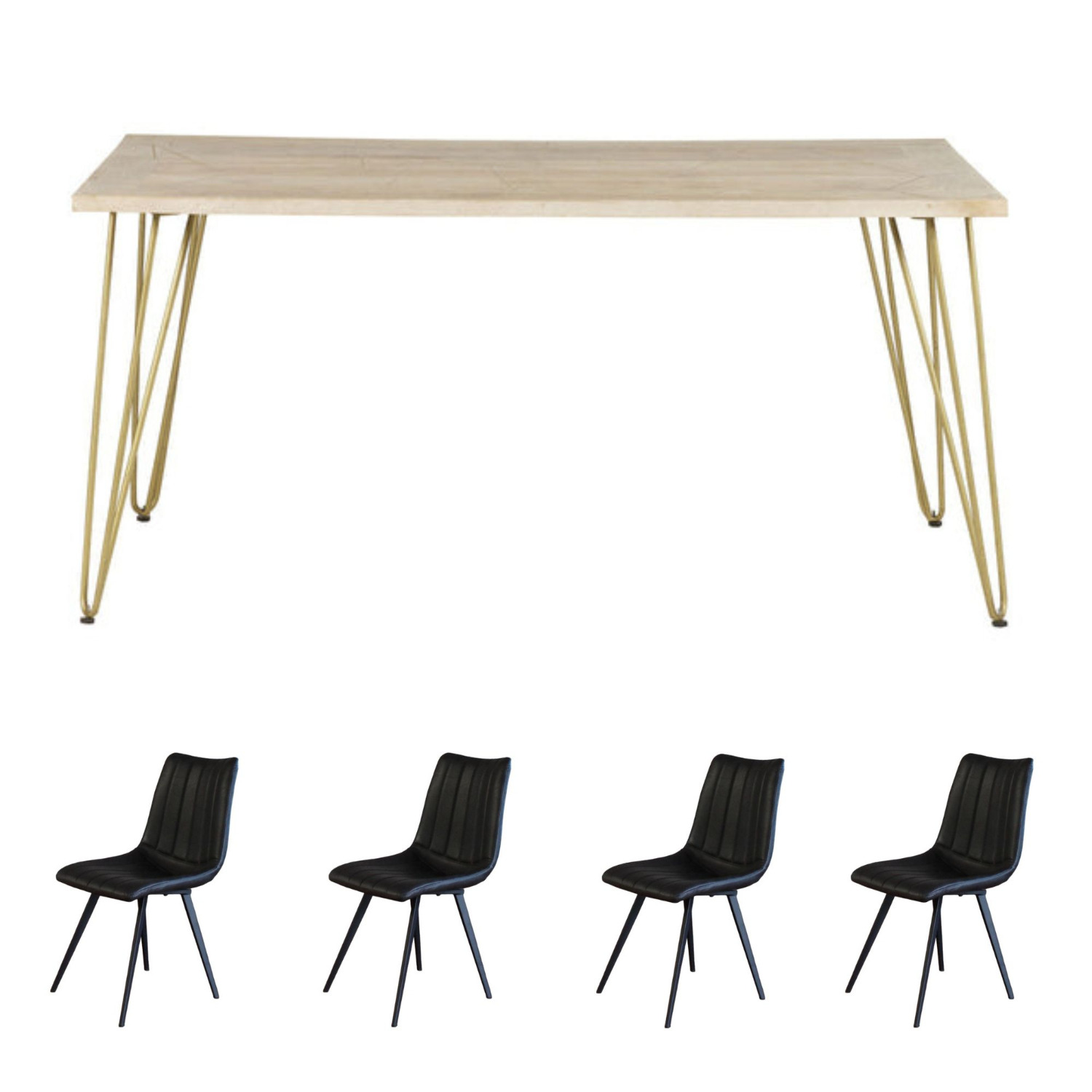 IH Design - Dallas Light Mango Rectangular Wooden Dining Table Set With 4 Chairs - Light Wood thumbnail