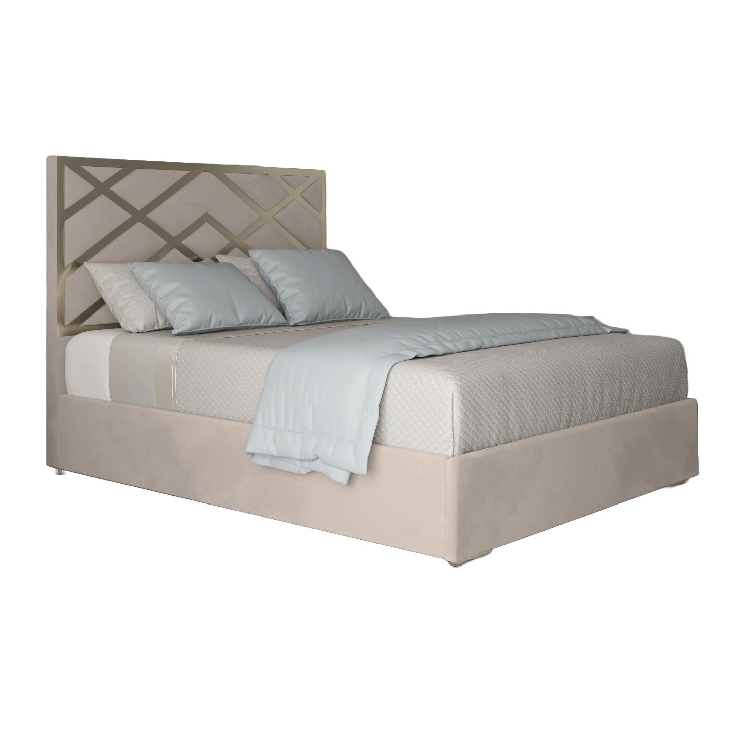 Mayfair Upholstered Soft Velvet Metal Bed Frame - Cream Double