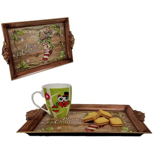 2 Christmas Stocking Tea Serving Trays Plastic Drinks Snack Tray 40cm x 26cm