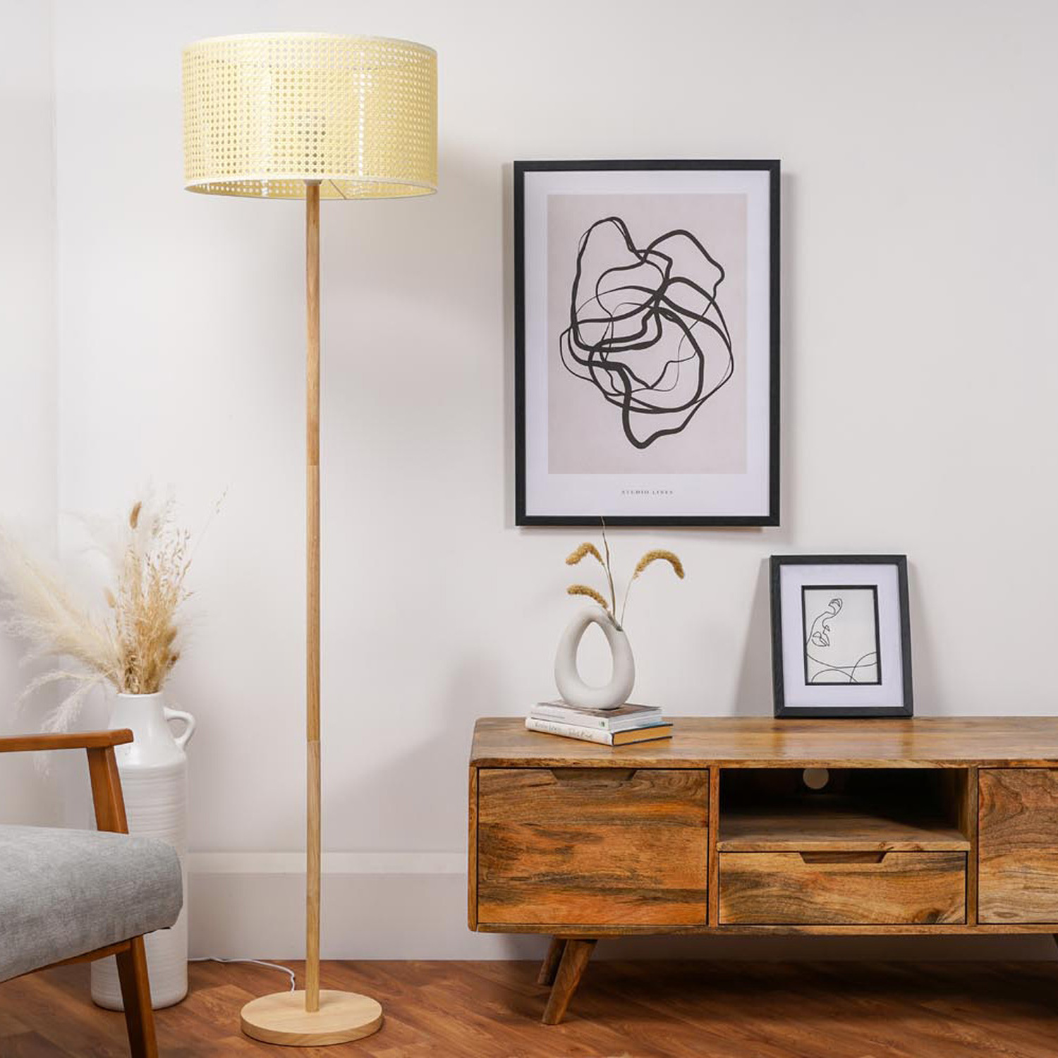 Image of Heather Light Wood Floor Lamp with&hellip;