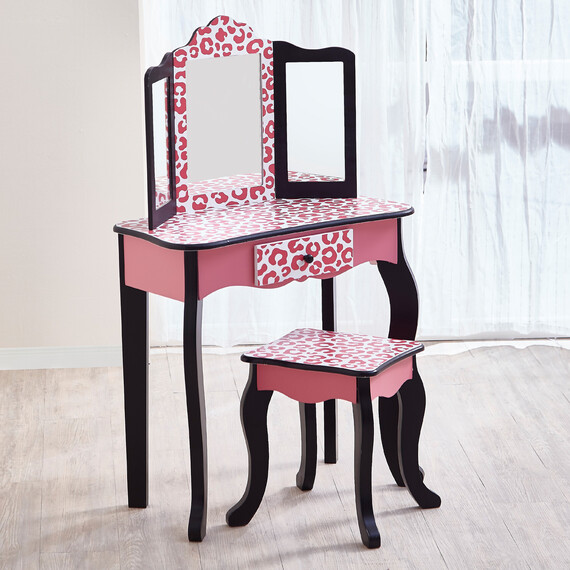 Kids Vanity Table with Mirror and Stool