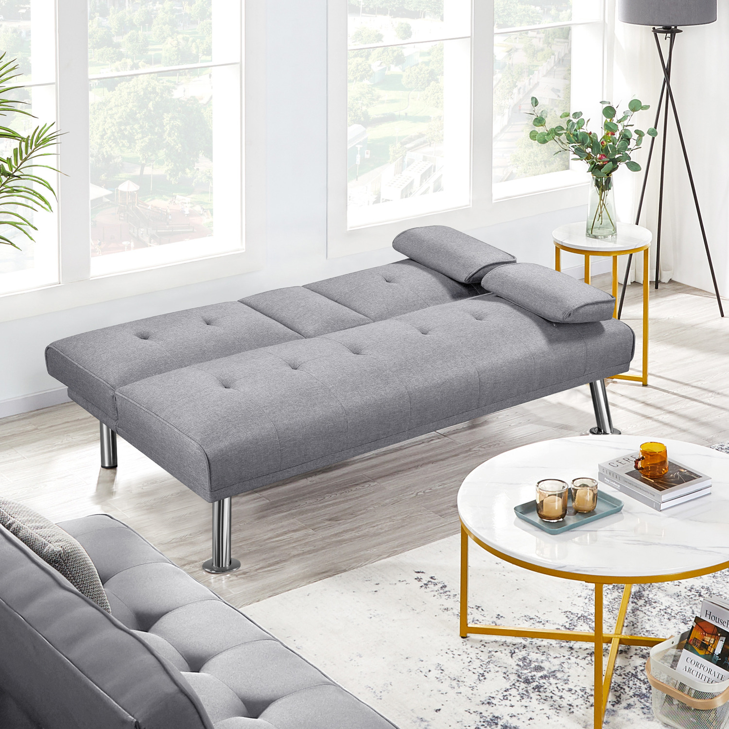 Convertible Sofa Bed with Drop-down Cup Holders