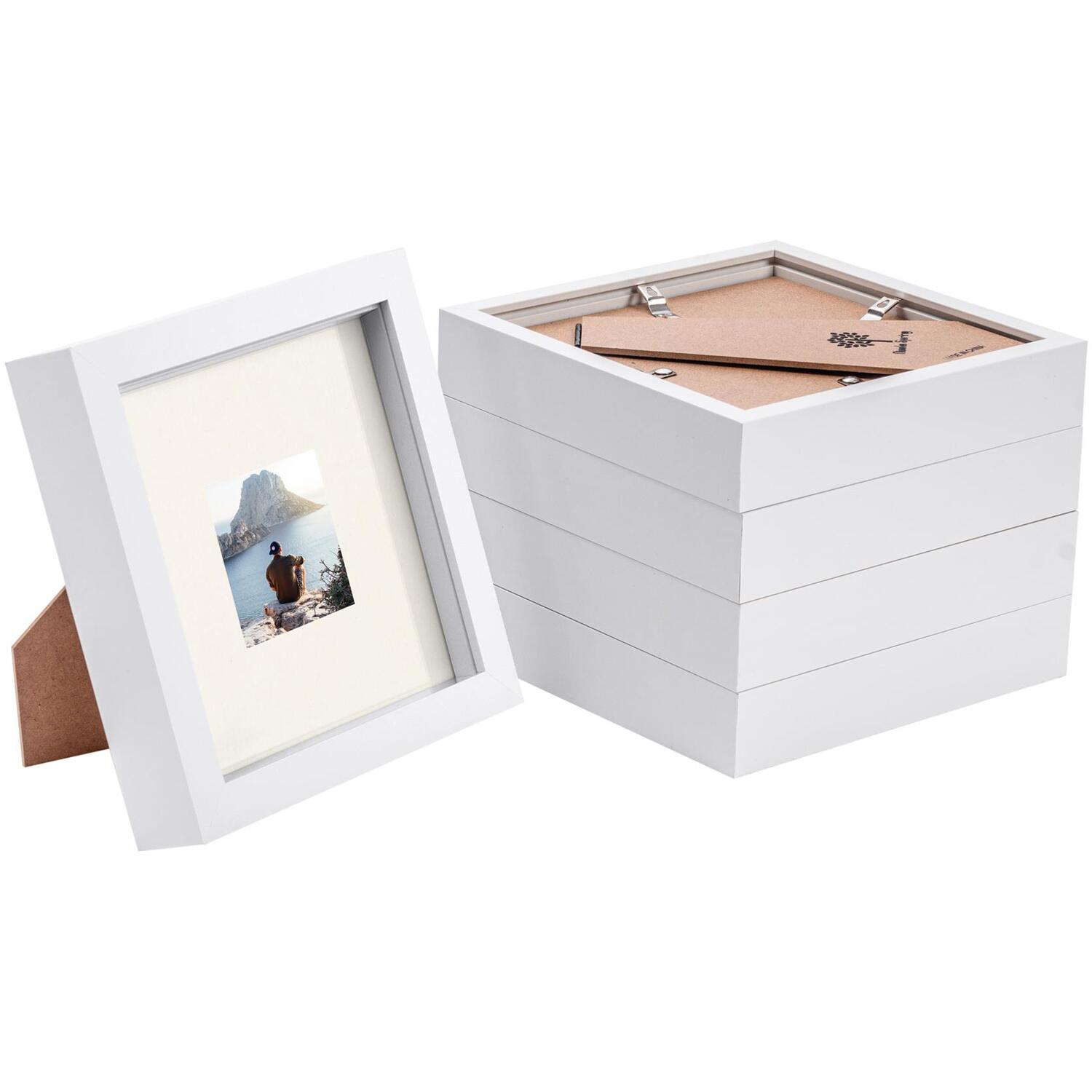 6" x 6" White 3D Box Photo Frame - 2" x 2" Mount - Pack of 5 - White/Ivory