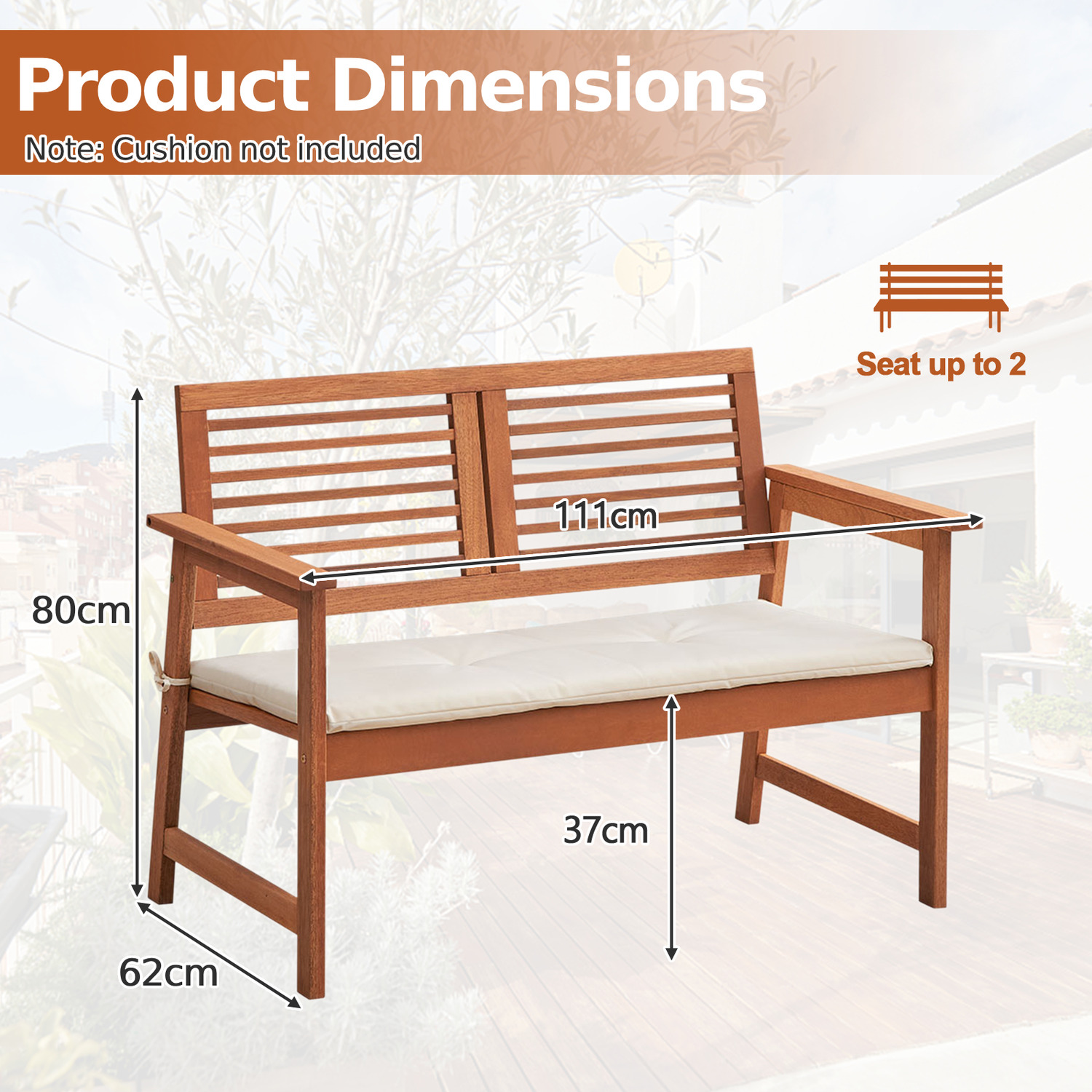 Garden Bench Patio Lounger Loveseat - Brown