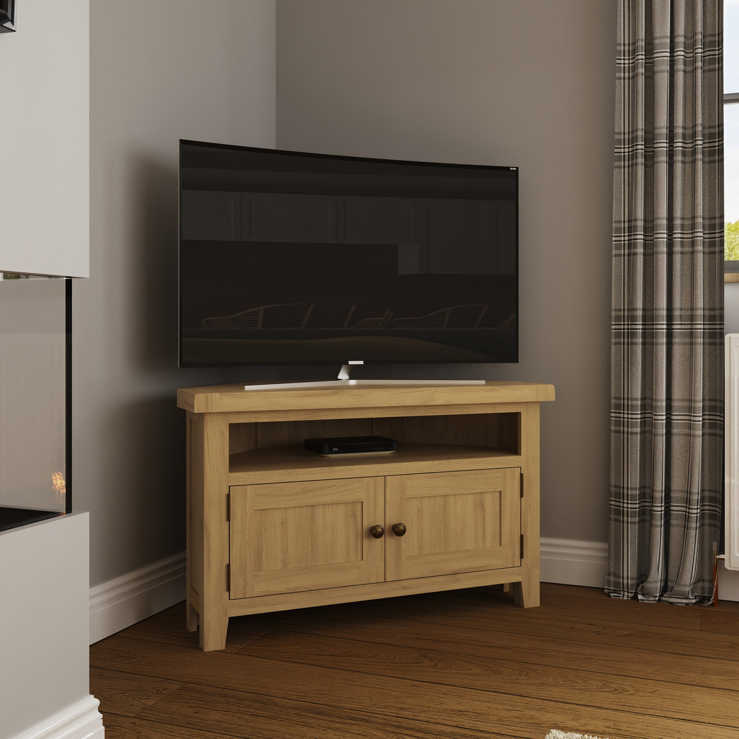 FWStyle - 2 Door Corner TV Unit Natural Oak - Natural Oak thumbnail