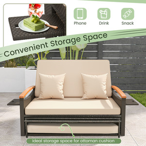 Brown 3-in-1 Garden Wicker Daybed Loveseat Side Table shot 4870559