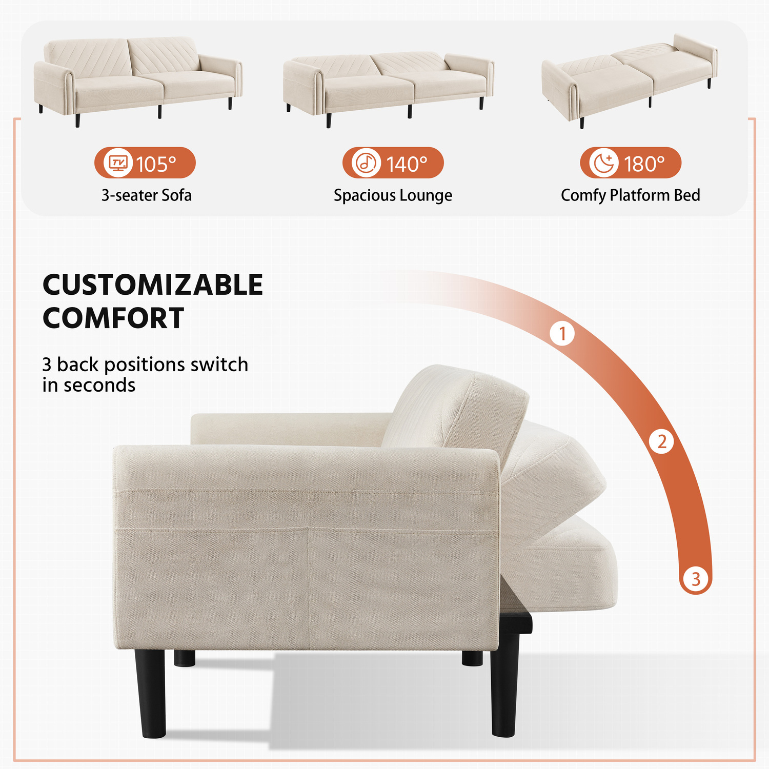 Yaheetech Modern Convertible Sofa Bed Couch Bed - Beige