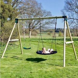 Wooden Double Swing Set with Boat Swing - Meteorite