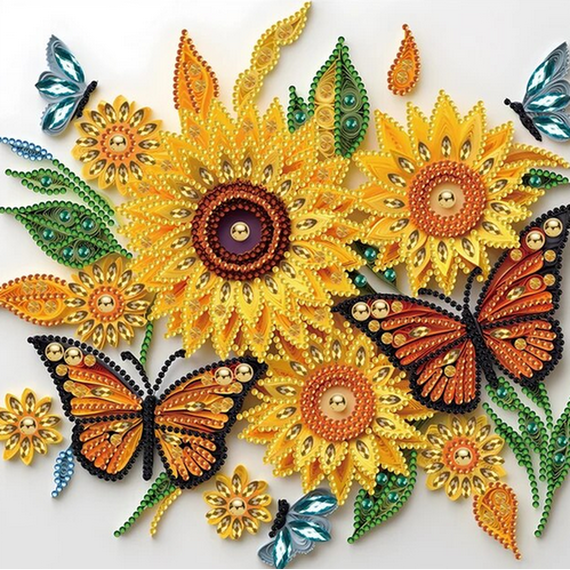 Sunflower With Butterfly Diamond Art Painting