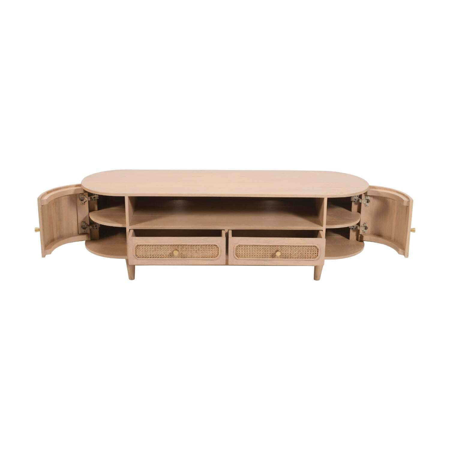 Berma Cane Mango Wood 2 Drawers And 2 Door Tv Cabinet Upto 60 Inch - Natural