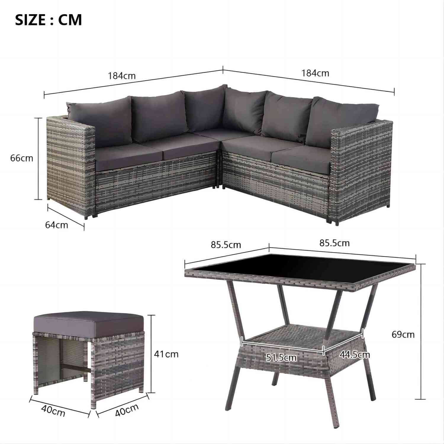 7 Seater Rattan Outdoor Garden Corner Sofa Set Patio Dining Set - Grey