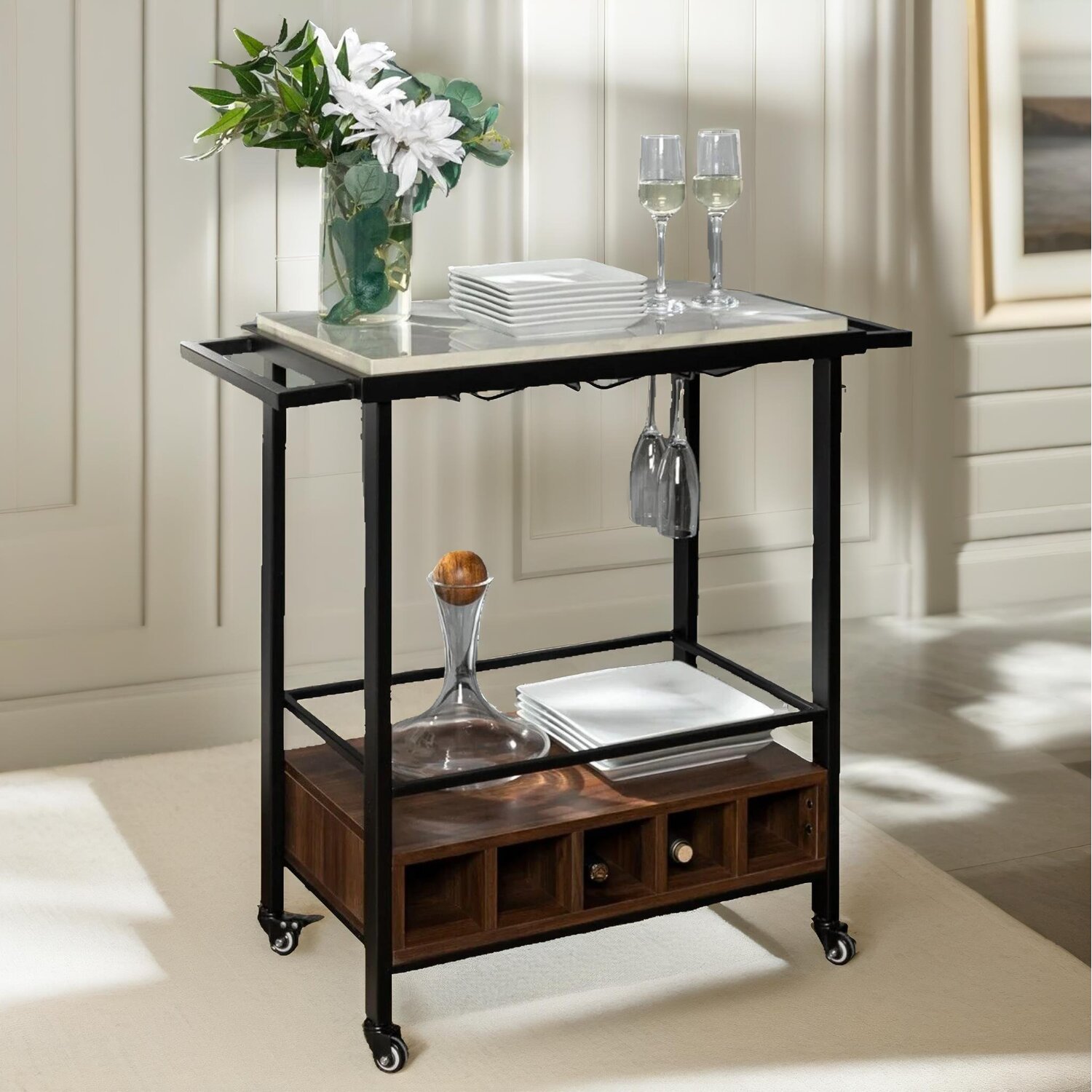 Rolling Kitchen Trolley With Wheels - Rustic Brown