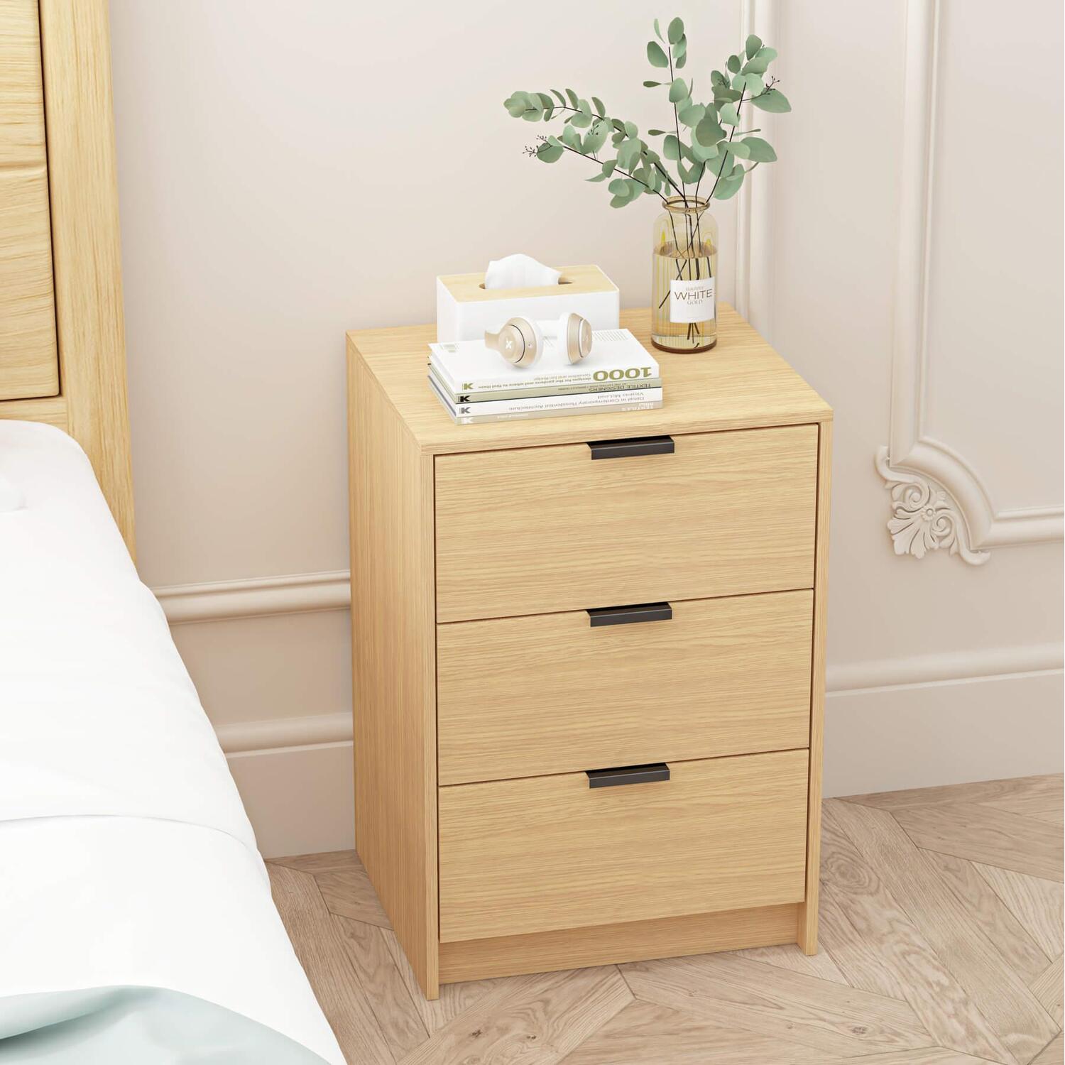 Home Source Phoenix 3 Drawer Bedside - Oak Effect