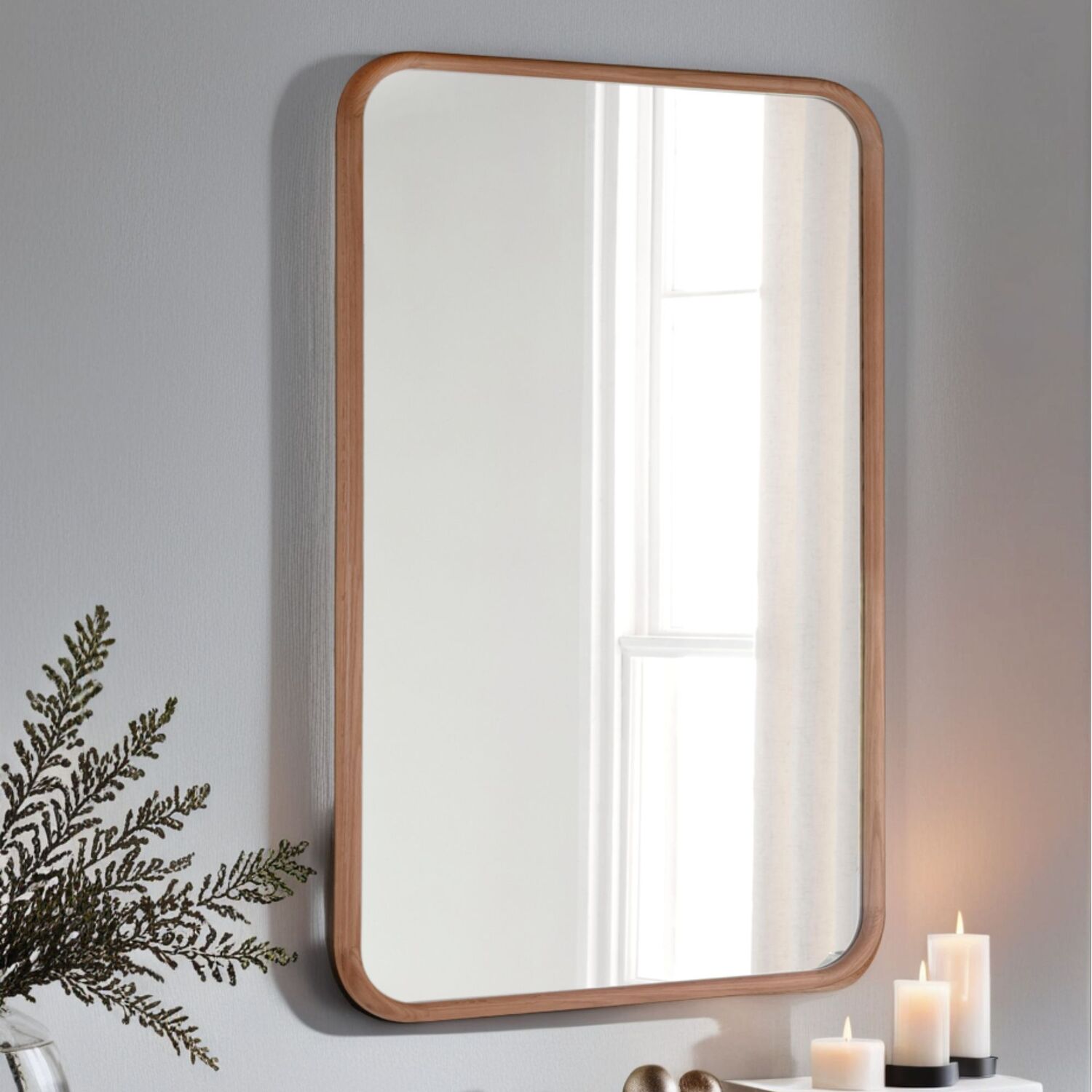 Oak Framed Curved Wall Mirror - Oak 120 X 80cm