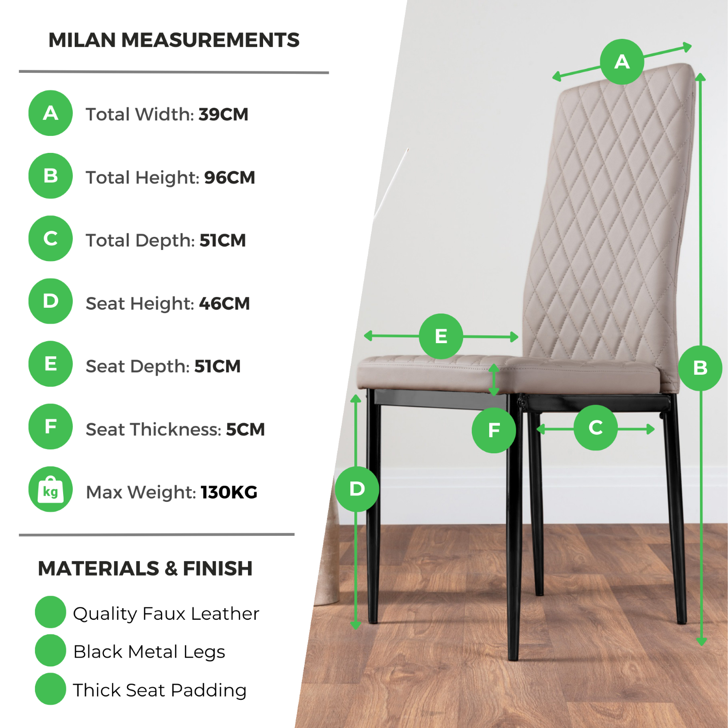Novara 100cm Gold Round Dining Table And 4 Milan Black Leg Chairs - Cappuccino