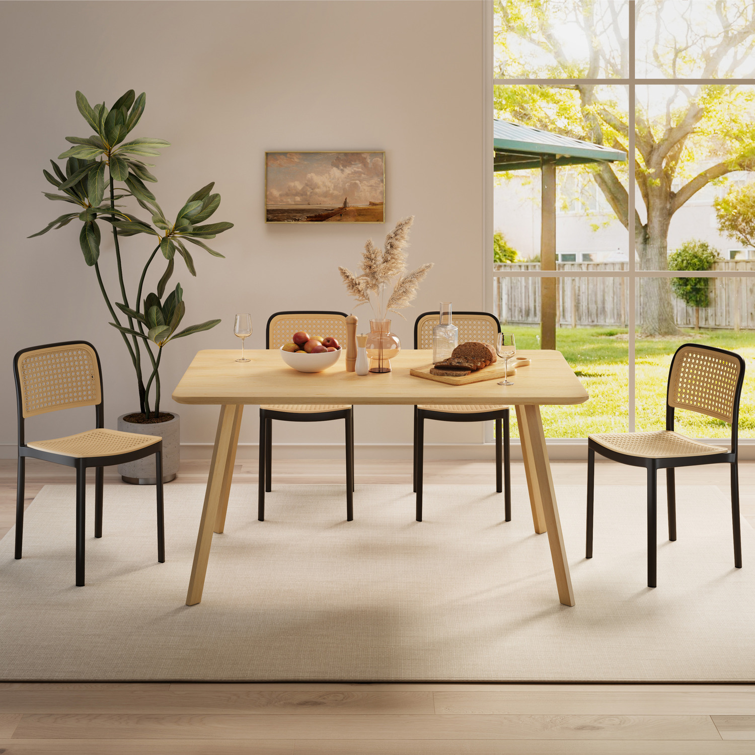 Dining Table Set With Rectangular Table And 4 Dining Chairs - Natural Black