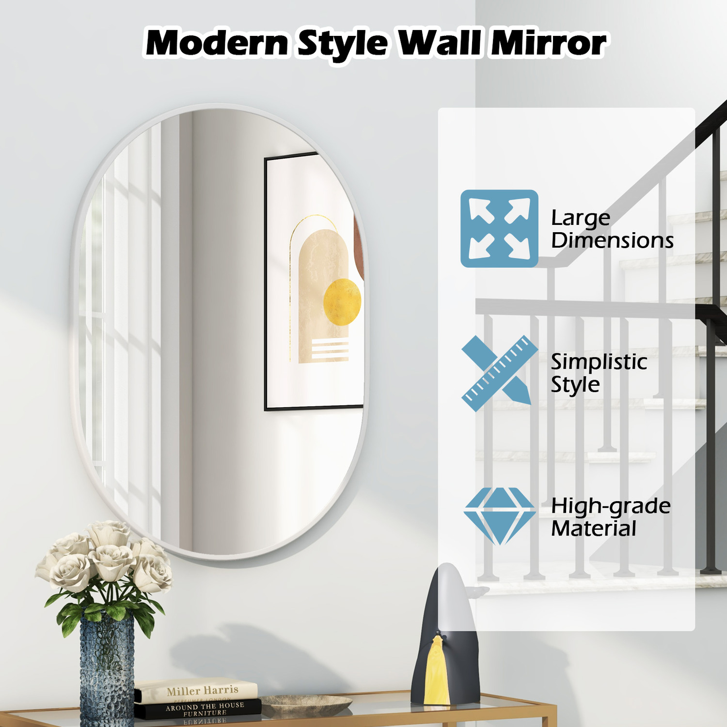 Runway Oval Bathroom Mirror - White