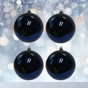 4 Large Christmas Baubles 10cm Shiny Midnight Blue Tree Decoration