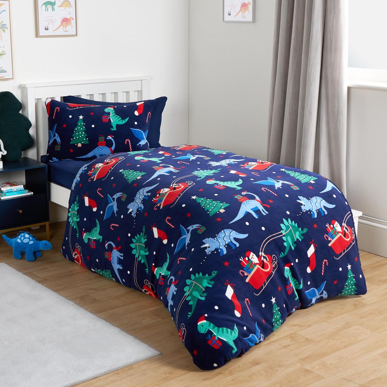 Christmas Dino Sherpa Duvet Set - Navy
