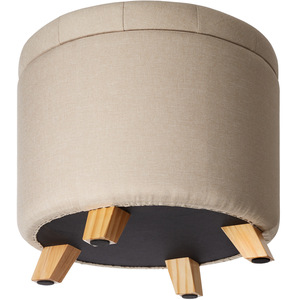 Stool Suna - Round, Padded, Linen Look, Large Storage Space