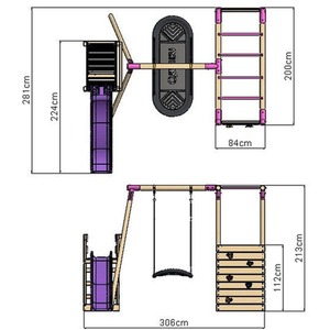 Wooden Single Swing Set with Boat Swing, Monkey Bars and Slide - Boat