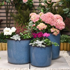Blue Glazed Cylinder Planter