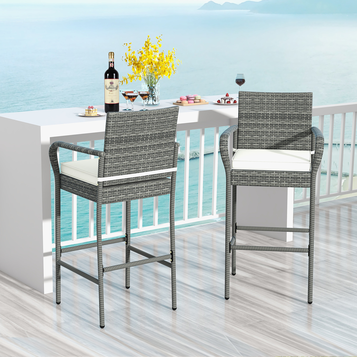 Outdoor Bar Stools Set - Grey Pemetalpolyestersponge