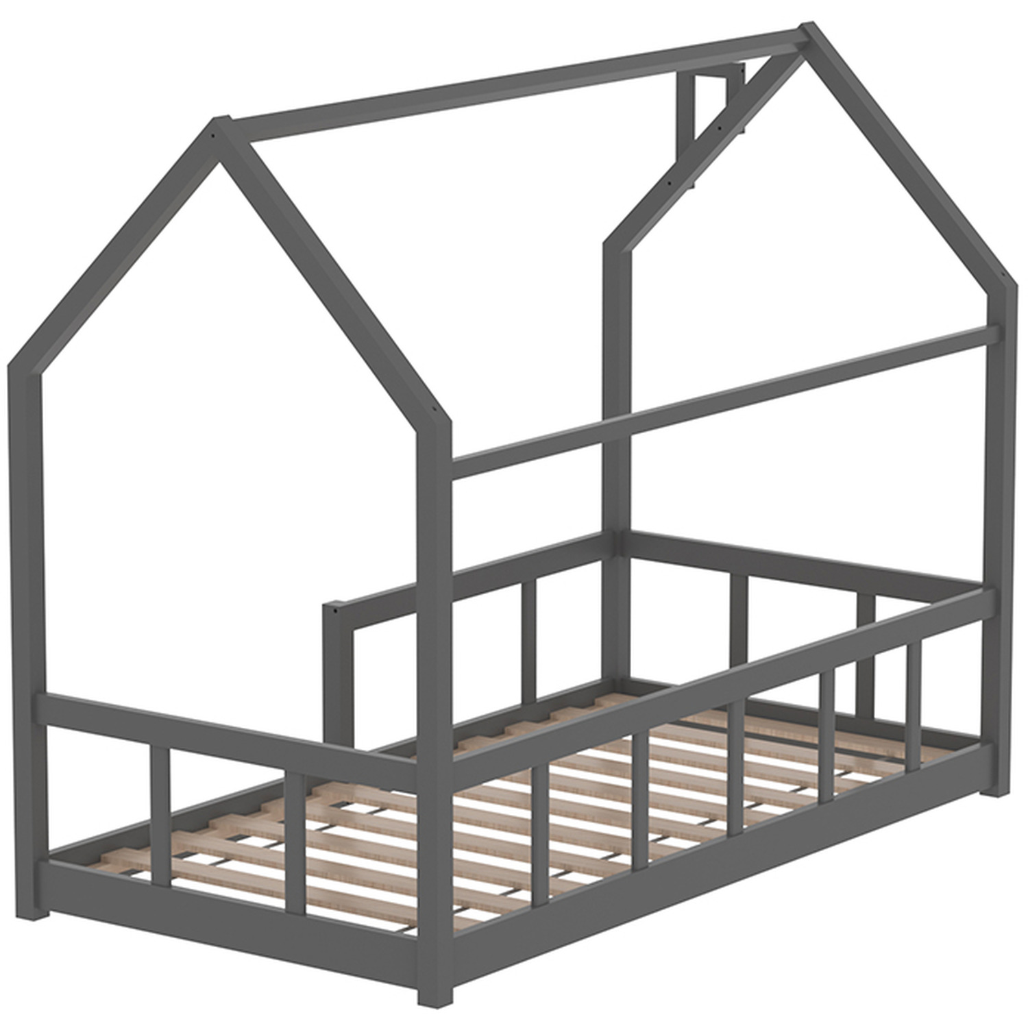 Children S Pine Wood Bed Frame With Safety Rails - Grey