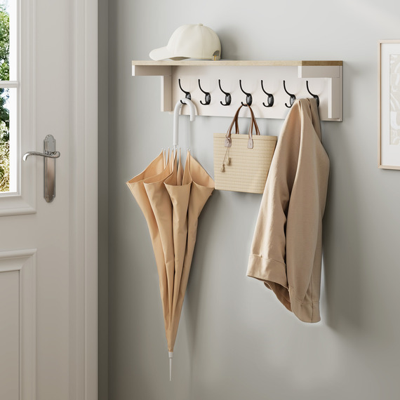 Coak Hooks Wall Mounted with 7 Double Hooks for Hallway