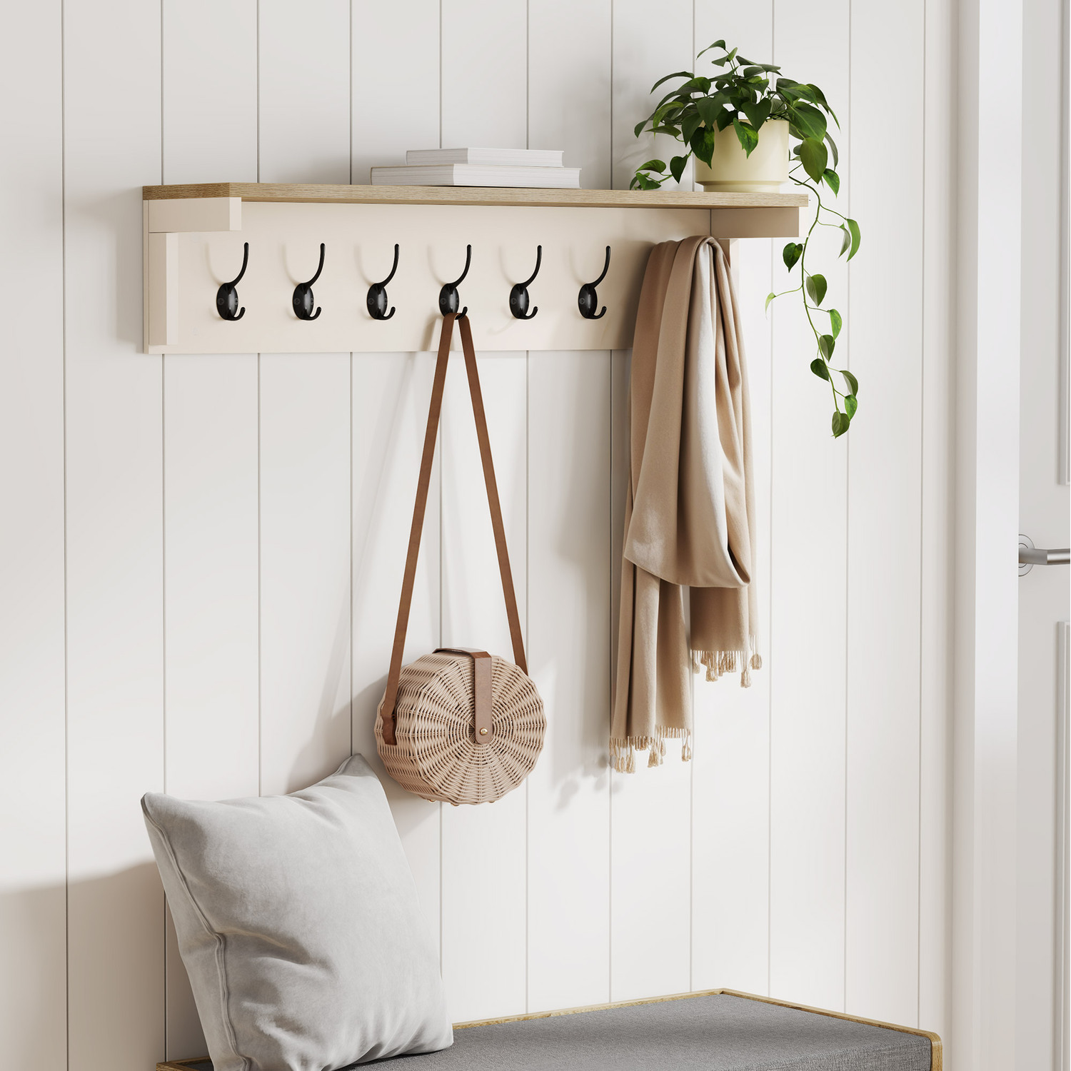 Coak Hooks Wall Mounted with 7 Double Hooks for Hallway