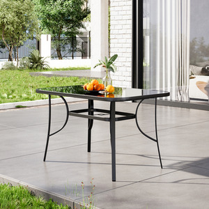 Classic Black Wrought-Iron Garden Table with Umbrella Hole