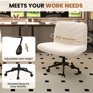 Ivory Yaheetech Rolling Desk Chair Makeup Chair with Extra Wide Seat shot 8695579