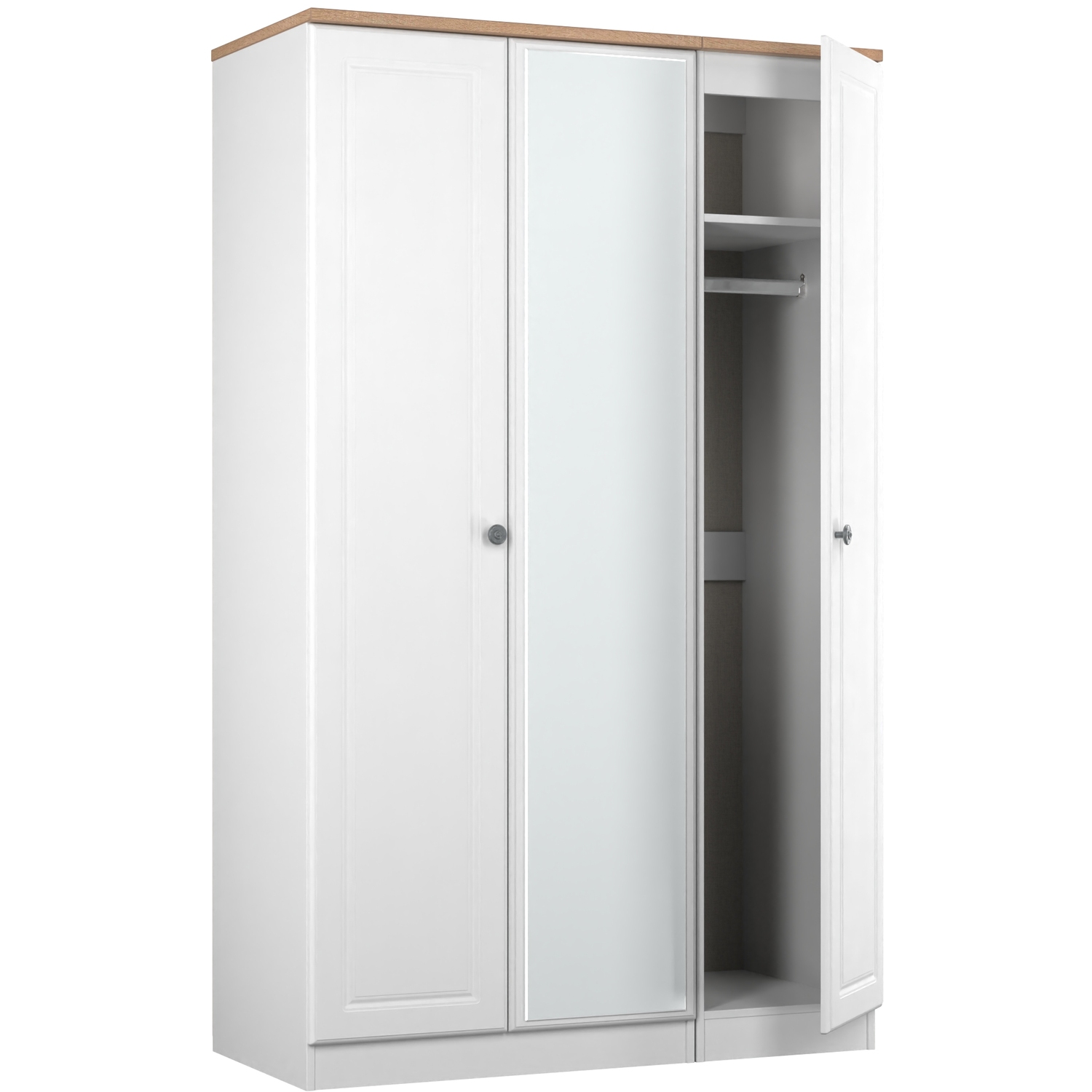 Norfolk Ready Assembled Triple Mirror Wardrobe - White Ash Bardolino Oak