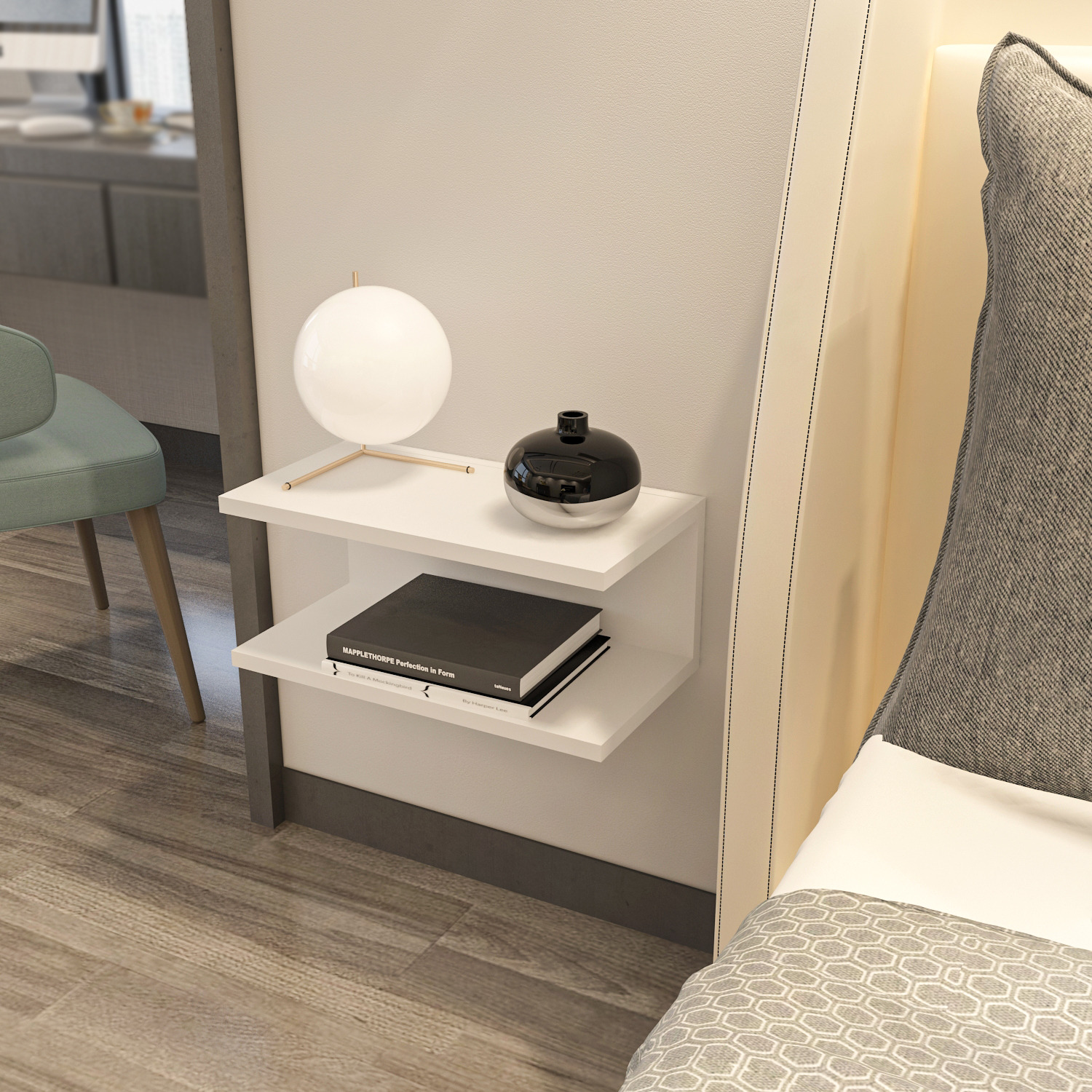 Ramira Floating Bedside Table - White