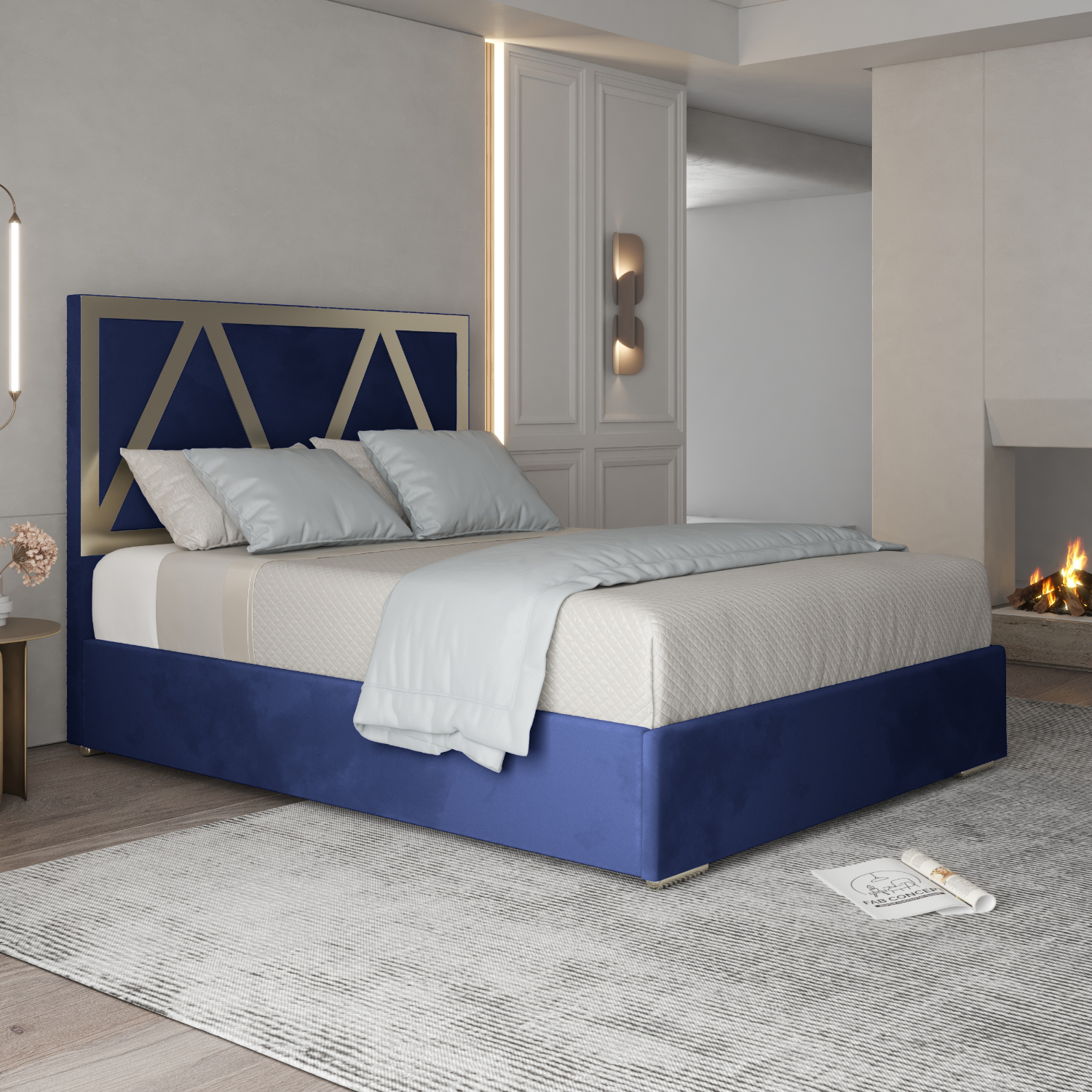 Belgrave Soft Velvet Upholstered Metal Bed Frame - Blue Superking