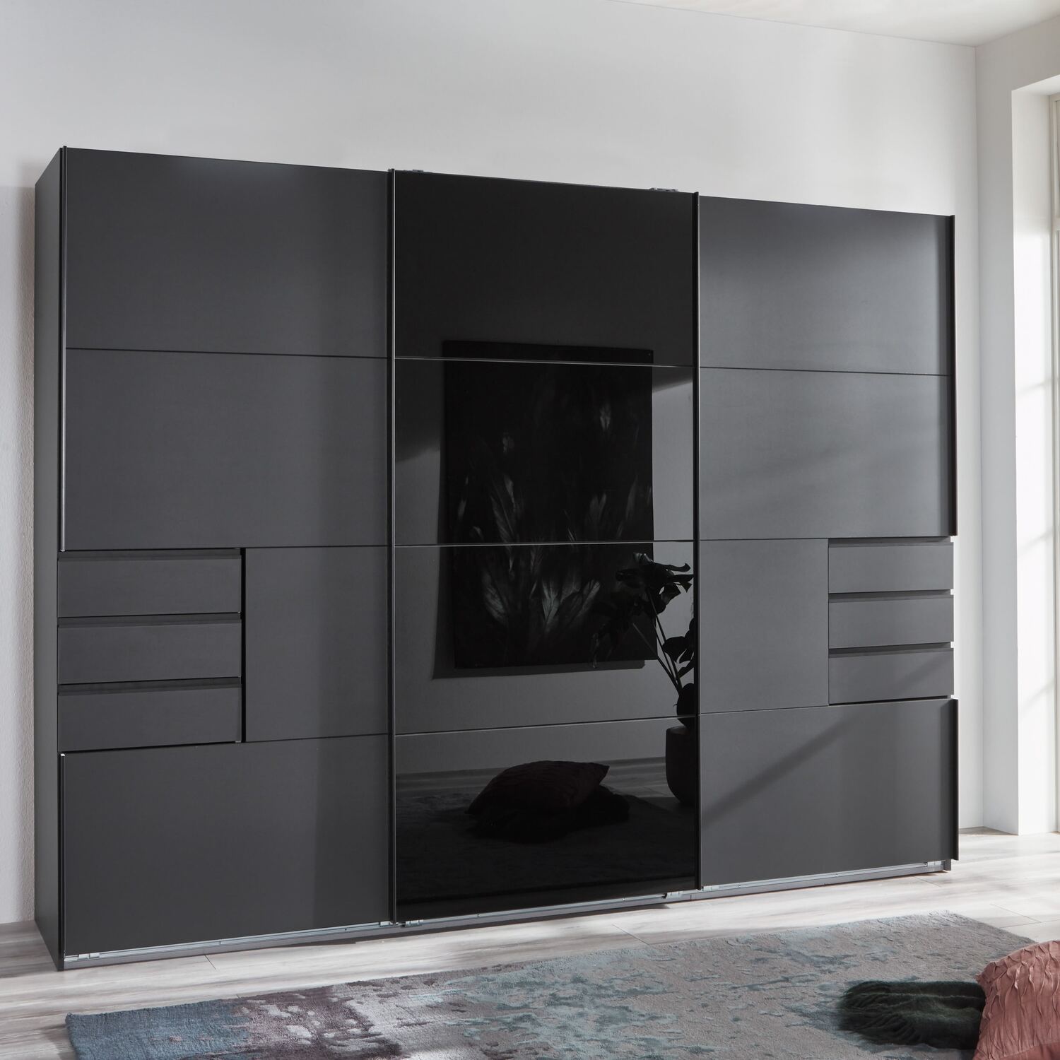 Saigon Solo Sliding Wardrobe - Graphite 270cm Graphite Black