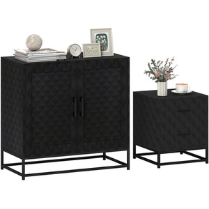 HOMCOM Sideboard and Bedside Tables Set with Doors Drawers