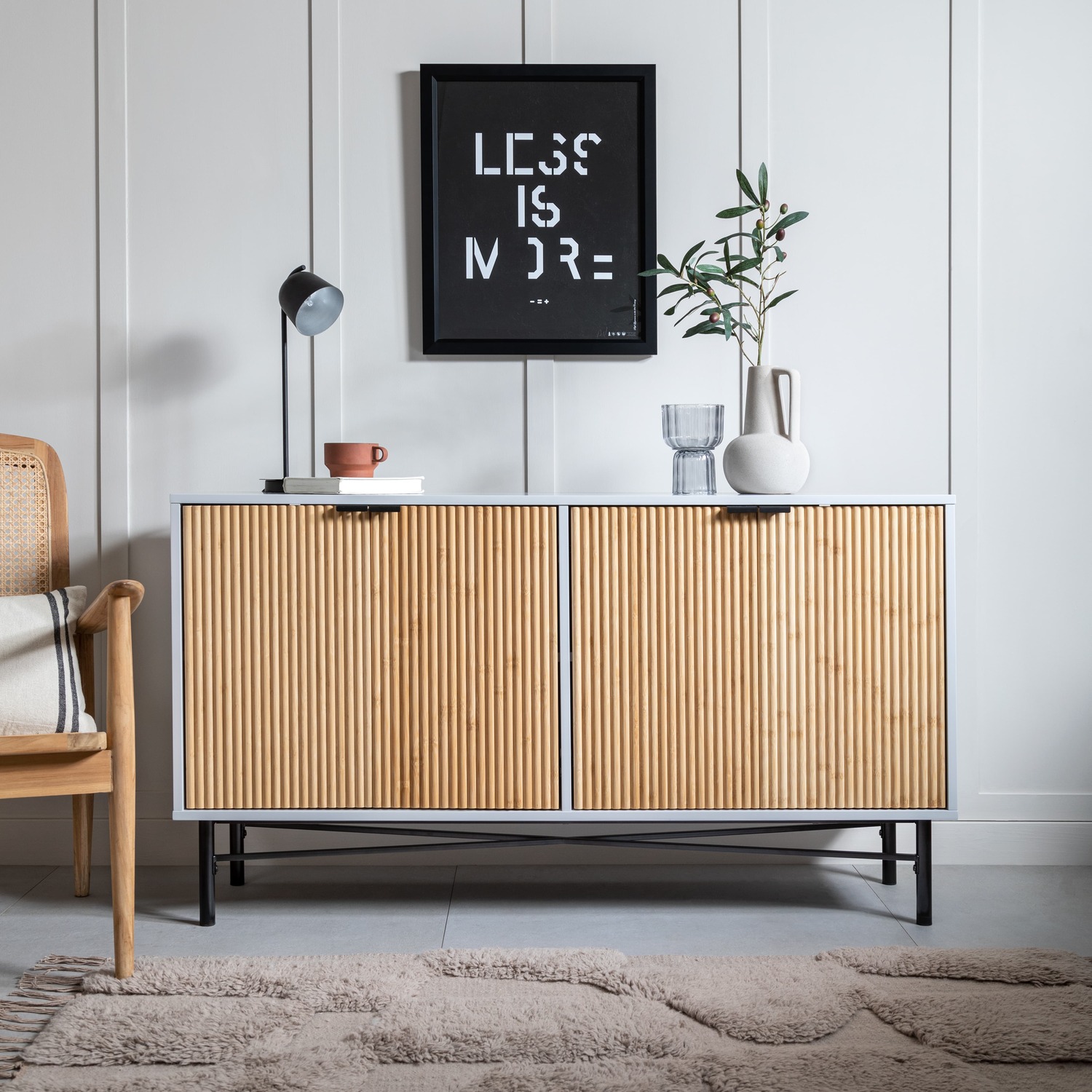 Large Rokstorp Sideboard With Bamboo Style Doors - Grey