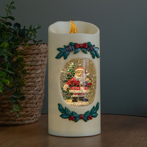 Light up Christmas Pillar Candle Water Spiner with Santa and LEDs