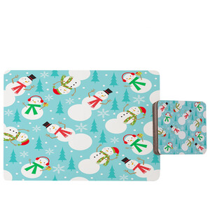 Snowman Seamless Pattern Design Dining Placemat  Coaster Set