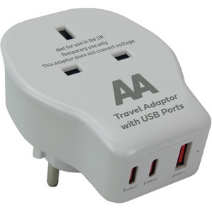 Travel Adaptor UK to Europe USB C A Ports Plug