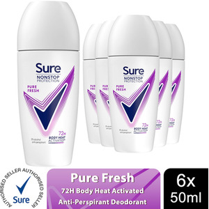 6 Sure Women Motion Sense AP Deodorant Rollon 72H Nonstop, Pure Fresh 50ml shot 11446418